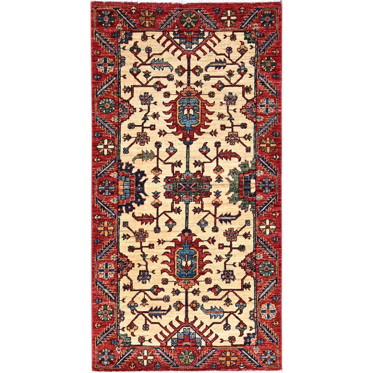 Beige 3'2" x 6'1" Heriz Hand knotted Wool Rug -O086607