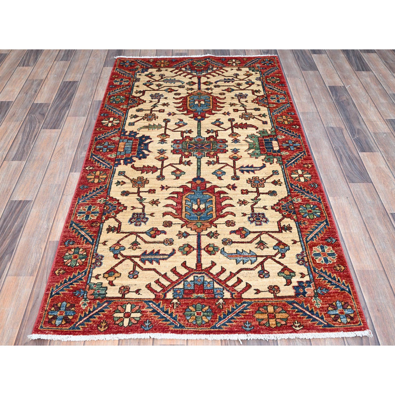 Beige 3'2" x 6'1" Heriz Hand knotted Wool Rug -O086607