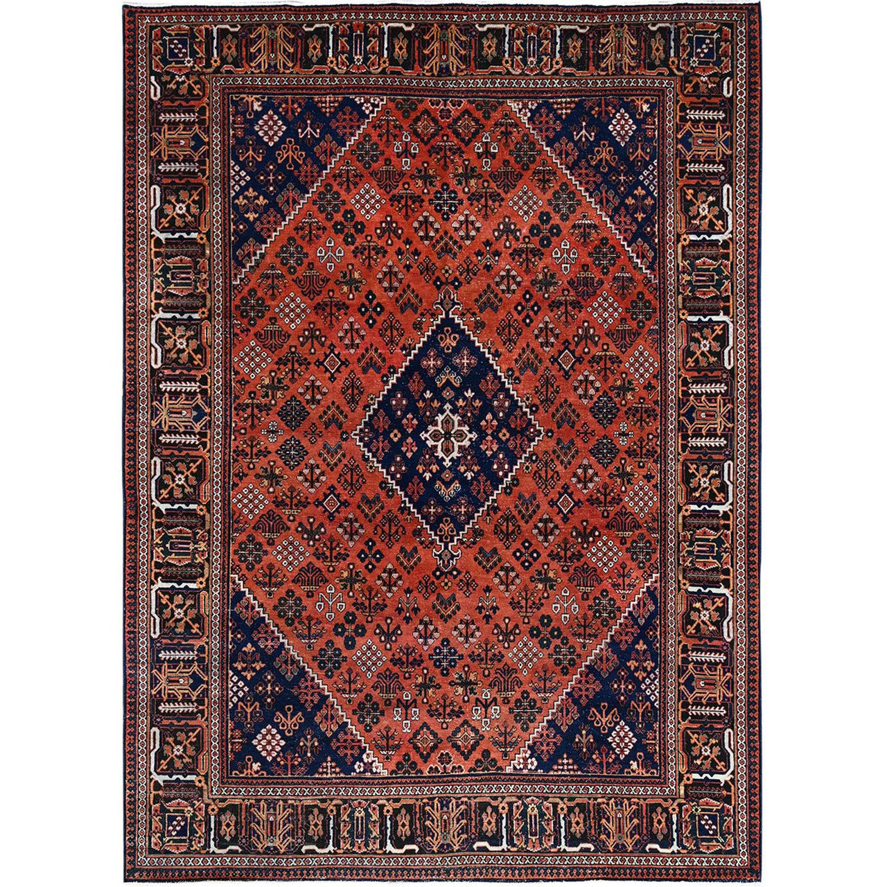 Overdyed & Vintage Wool Hand Knotted Rug Red Blue 8.1X11.3 -O086615