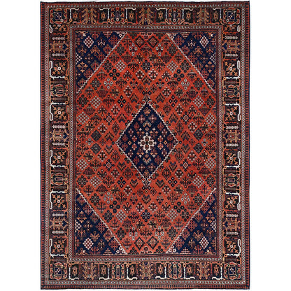 Overdyed & Vintage Wool Hand Knotted Rug Red Blue 8.1X11.3 -O086615