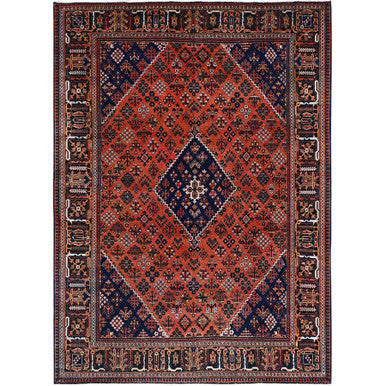 Overdyed & Vintage Wool Hand Knotted Rug Red Blue 8.1X11.3 -O086615