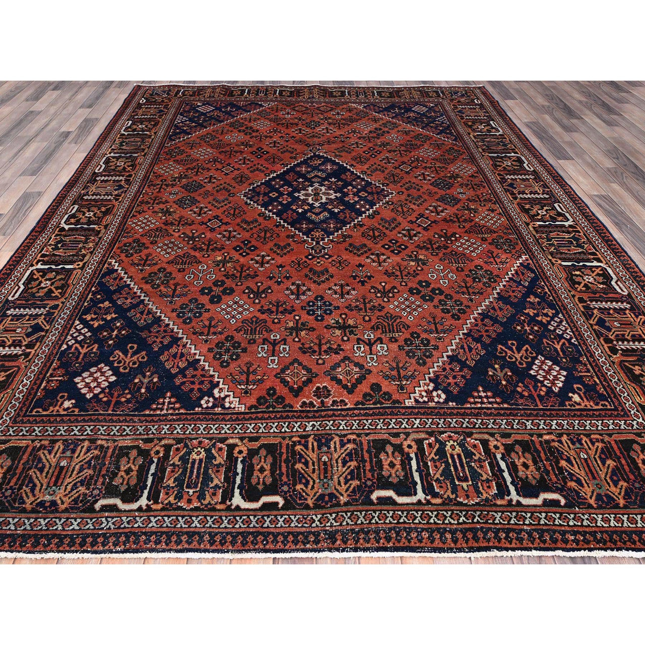 Overdyed & Vintage Wool Hand Knotted Rug Red Blue 8.1X11.3 -O086615
