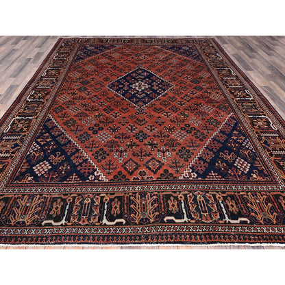 Overdyed & Vintage Wool Hand Knotted Rug Red Blue 8.1X11.3 -O086615