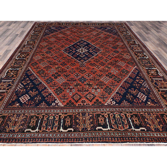 Overdyed & Vintage Wool Hand Knotted Rug Red Blue 8.1X11.3 -O086615