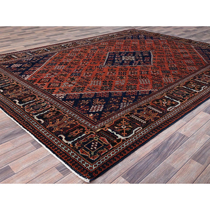 Overdyed & Vintage Wool Hand Knotted Rug Red Blue 8.1X11.3 -O086615
