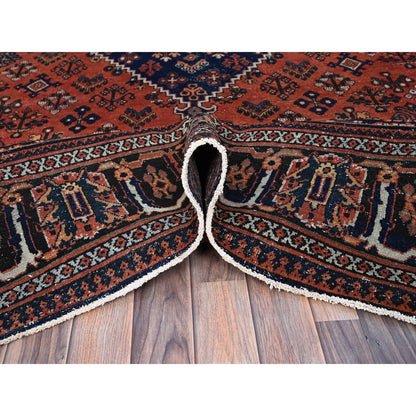 Overdyed & Vintage Wool Hand Knotted Rug Red Blue 8.1X11.3 -O086615