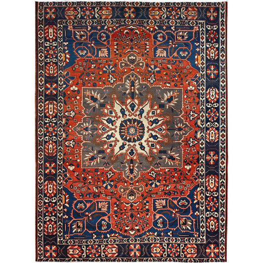 Overdyed & Vintage Wool Hand Knotted Rug Red College Navy Blue 8.7X11.7 -O086616