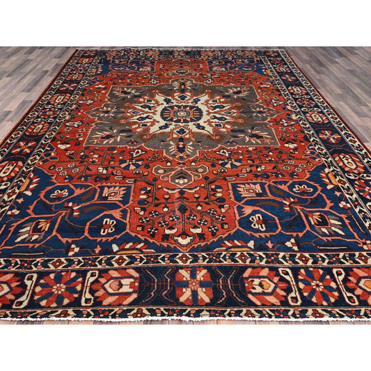 Overdyed & Vintage Wool Hand Knotted Rug Red College Navy Blue 8.7X11.7 -O086616
