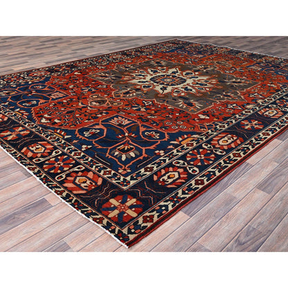 Overdyed & Vintage Wool Hand Knotted Rug Red College Navy Blue 8.7X11.7 -O086616