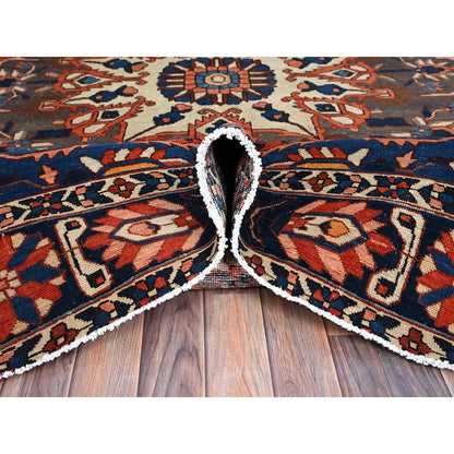 Overdyed & Vintage Wool Hand Knotted Rug Red College Navy Blue 8.7X11.7 -O086616