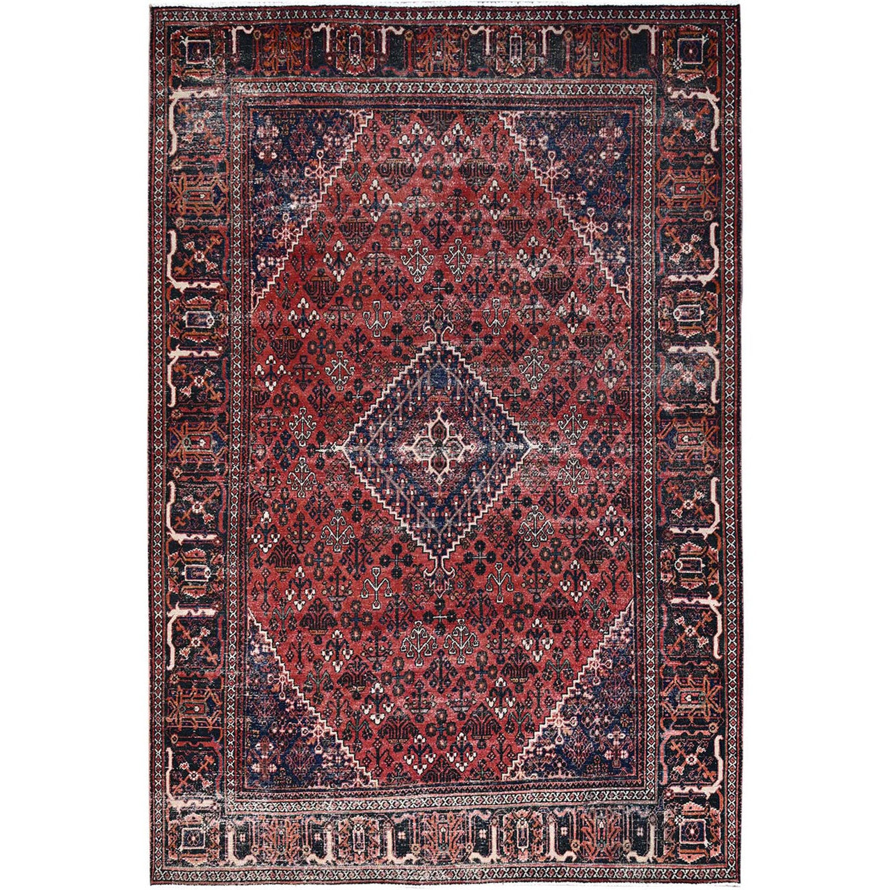 Red 6'9" x 10'0" Overdyed & Vintage Hand knotted Wool Rug - Sku: O086622