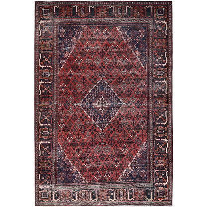 Overdyed & Vintage Wool Hand Knotted Rug Red Blue 6.9X10.0 -O086622