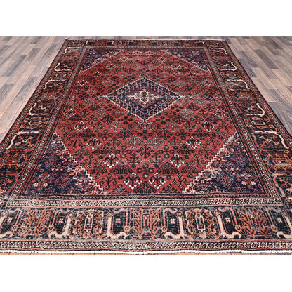 Overdyed & Vintage Wool Hand Knotted Rug Red Blue 6.9X10.0 -O086622
