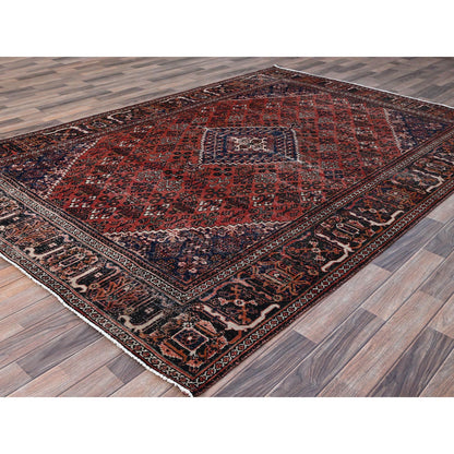 Overdyed & Vintage Wool Hand Knotted Rug Red Blue 6.9X10.0 -O086622