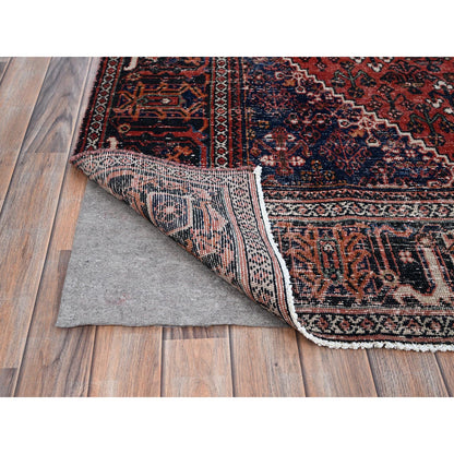 Overdyed & Vintage Wool Hand Knotted Rug Red Blue 6.9X10.0 -O086622