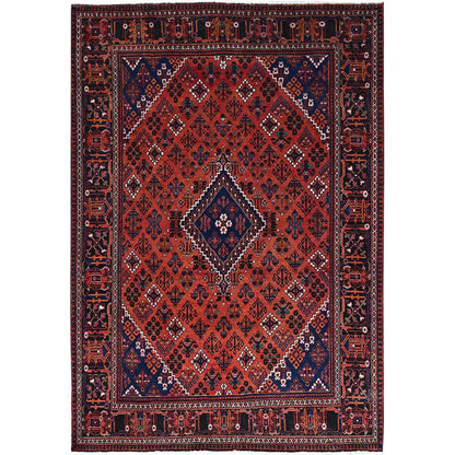 Overdyed & Vintage Wool Hand Knotted Rug Red Black 7.2X10.1 -O086623