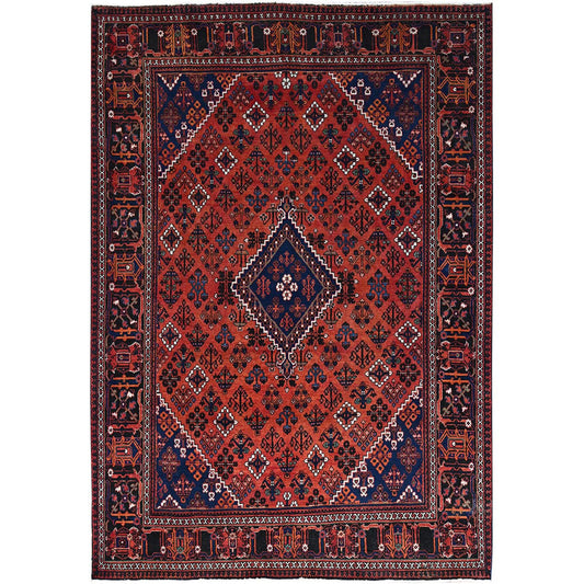Overdyed & Vintage Wool Hand Knotted Rug Red Black 7.2X10.1 -O086623