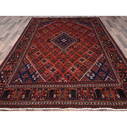 Overdyed & Vintage Wool Hand Knotted Rug Red Black 7.2X10.1 -O086623