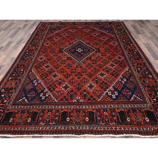 Overdyed & Vintage Wool Hand Knotted Rug Red Black 7.2X10.1 -O086623