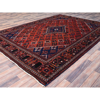Overdyed & Vintage Wool Hand Knotted Rug Red Black 7.2X10.1 -O086623