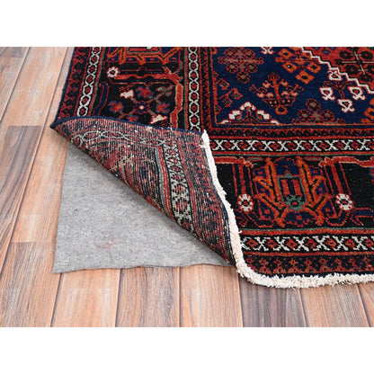 Overdyed & Vintage Wool Hand Knotted Rug Red Black 7.2X10.1 -O086623