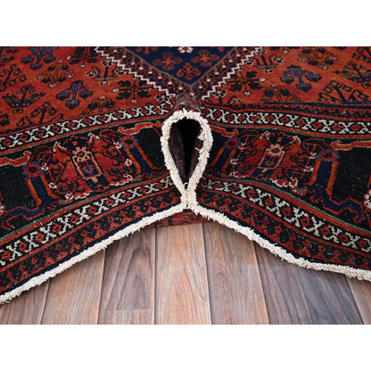 Overdyed & Vintage Wool Hand Knotted Rug Red Black 7.2X10.1 -O086623