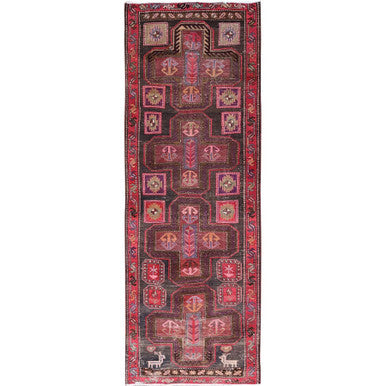 Overdyed & Vintage Wool Hand Knotted Rug Multicolored Red 3.2X9.6 -O086625