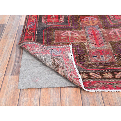 Overdyed & Vintage Wool Hand Knotted Rug Multicolored Red 3.2X9.6 -O086625