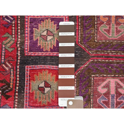 Overdyed & Vintage Wool Hand Knotted Rug Multicolored Red 3.2X9.6 -O086625