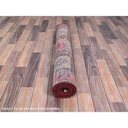 Overdyed & Vintage Wool Hand Knotted Rug Multicolored Red 3.2X9.6 -O086625