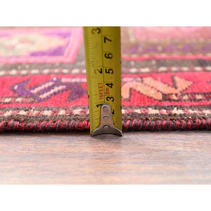 Overdyed & Vintage Wool Hand Knotted Rug Multicolored Red 3.2X9.6 -O086625