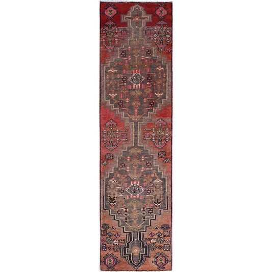 Overdyed & Vintage Wool Hand Knotted Rug Multicolored No Border 2.5X9.3 -O086627