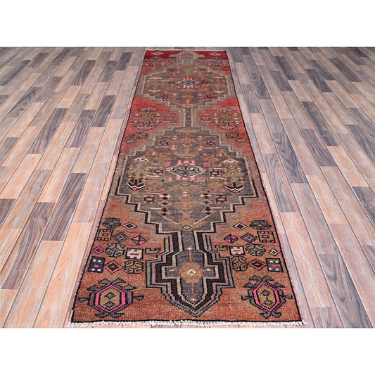 Overdyed & Vintage Wool Hand Knotted Rug Multicolored No Border 2.5X9.3 -O086627