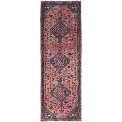 Overdyed & Vintage Wool Hand Knotted Rug Multicolored Brown 3.2X9.3 -O086630