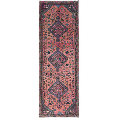 Overdyed & Vintage Wool Hand Knotted Rug Multicolored Brown 3.2X9.3 -O086630