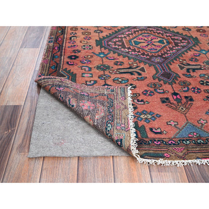 Overdyed & Vintage Wool Hand Knotted Rug Multicolored Brown 3.2X9.3 -O086630