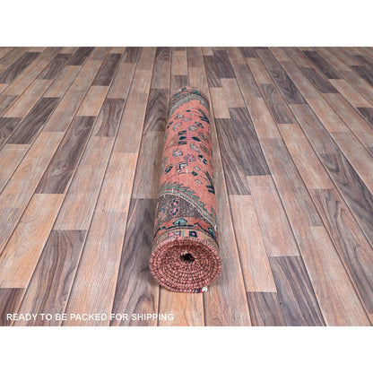 Overdyed & Vintage Wool Hand Knotted Rug Multicolored Brown 3.2X9.3 -O086630