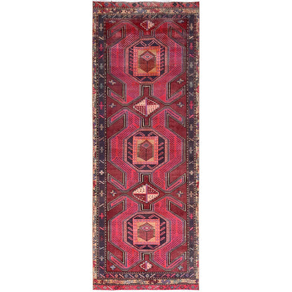 Overdyed & Vintage Wool Hand Knotted Rug Red Purple 3.7X9.11 -O086635