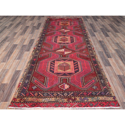 Overdyed & Vintage Wool Hand Knotted Rug Red Purple 3.7X9.11 -O086635
