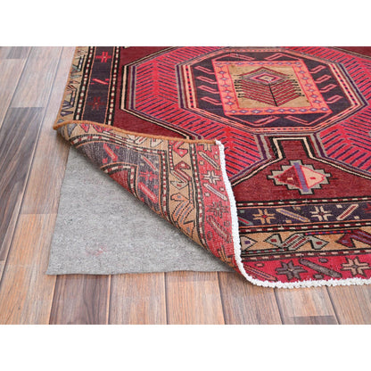 Overdyed & Vintage Wool Hand Knotted Rug Red Purple 3.7X9.11 -O086635