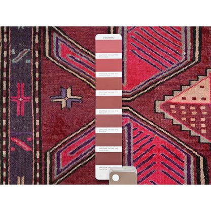 Overdyed & Vintage Wool Hand Knotted Rug Red Purple 3.7X9.11 -O086635