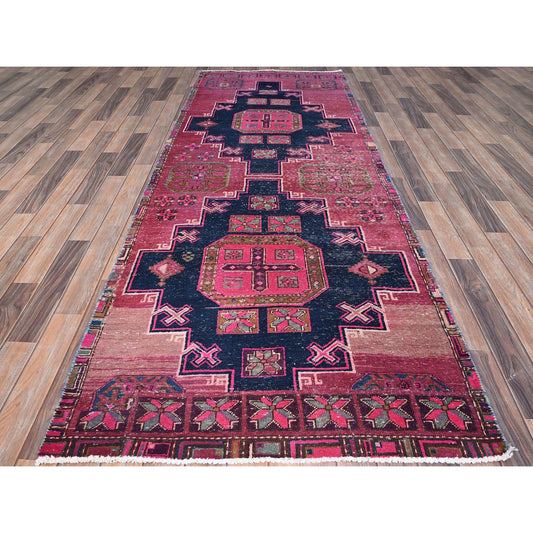 Overdyed & Vintage Wool Hand Knotted Rug Purple Purple 3.8X9.5 -O086640