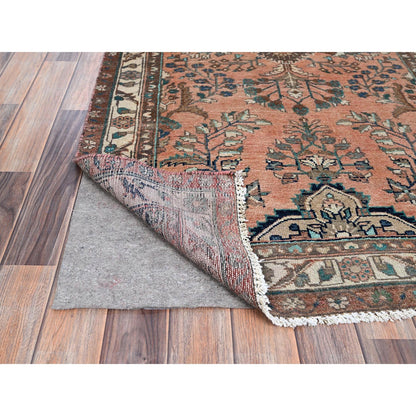 Overdyed & Vintage Wool Hand Knotted Rug Red Ivory 3.5X10.2 -O086642