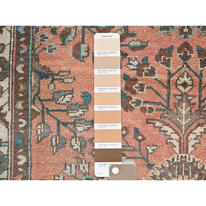 Overdyed & Vintage Wool Hand Knotted Rug Red Ivory 3.5X10.2 -O086642