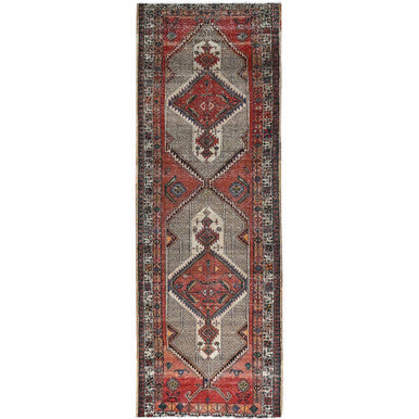 Overdyed & Vintage Wool Hand Knotted Rug Red Ivory 3.9X10.10 -O086644