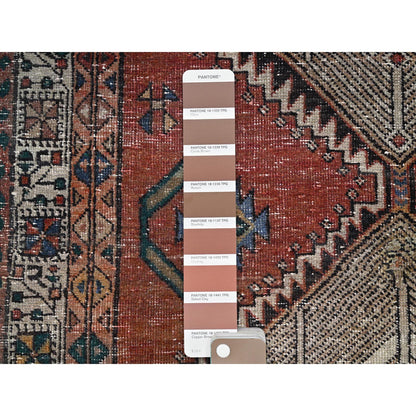 Overdyed & Vintage Wool Hand Knotted Rug Red Ivory 3.9X10.10 -O086644