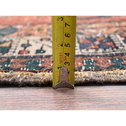 Overdyed & Vintage Wool Hand Knotted Rug Red Ivory 3.9X10.10 -O086644