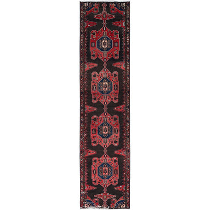 Overdyed & Vintage Wool Hand Knotted Rug Red Mahogany Red 3.5X15.1 -O086645