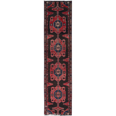 Overdyed & Vintage Wool Hand Knotted Rug Red Mahogany Red 3.5X15.1 -O086645