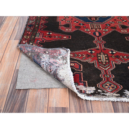 Overdyed & Vintage Wool Hand Knotted Rug Red Mahogany Red 3.5X15.1 -O086645